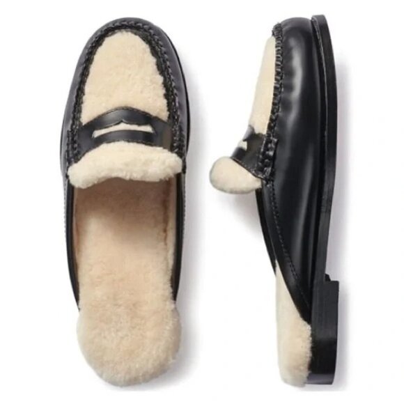 G.H. Bass Wynn Cozy Slide Shearling Lined Mules Size 7 NEW Brown Leather